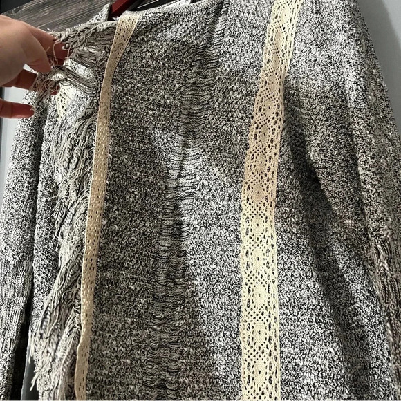 Mary McFadden Tweed Open Front Cardigan Lace Trim & Fringe Details Women's L - Picture 9 of 10